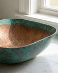 Oxidized Copper Vessel Sink with Rustic Hammered Patina Finish