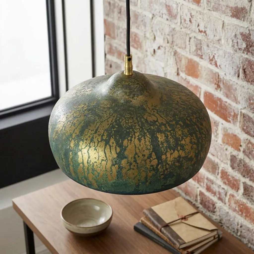 Handmade Verdigris Copper Pendant Lamp for Kitchen Island