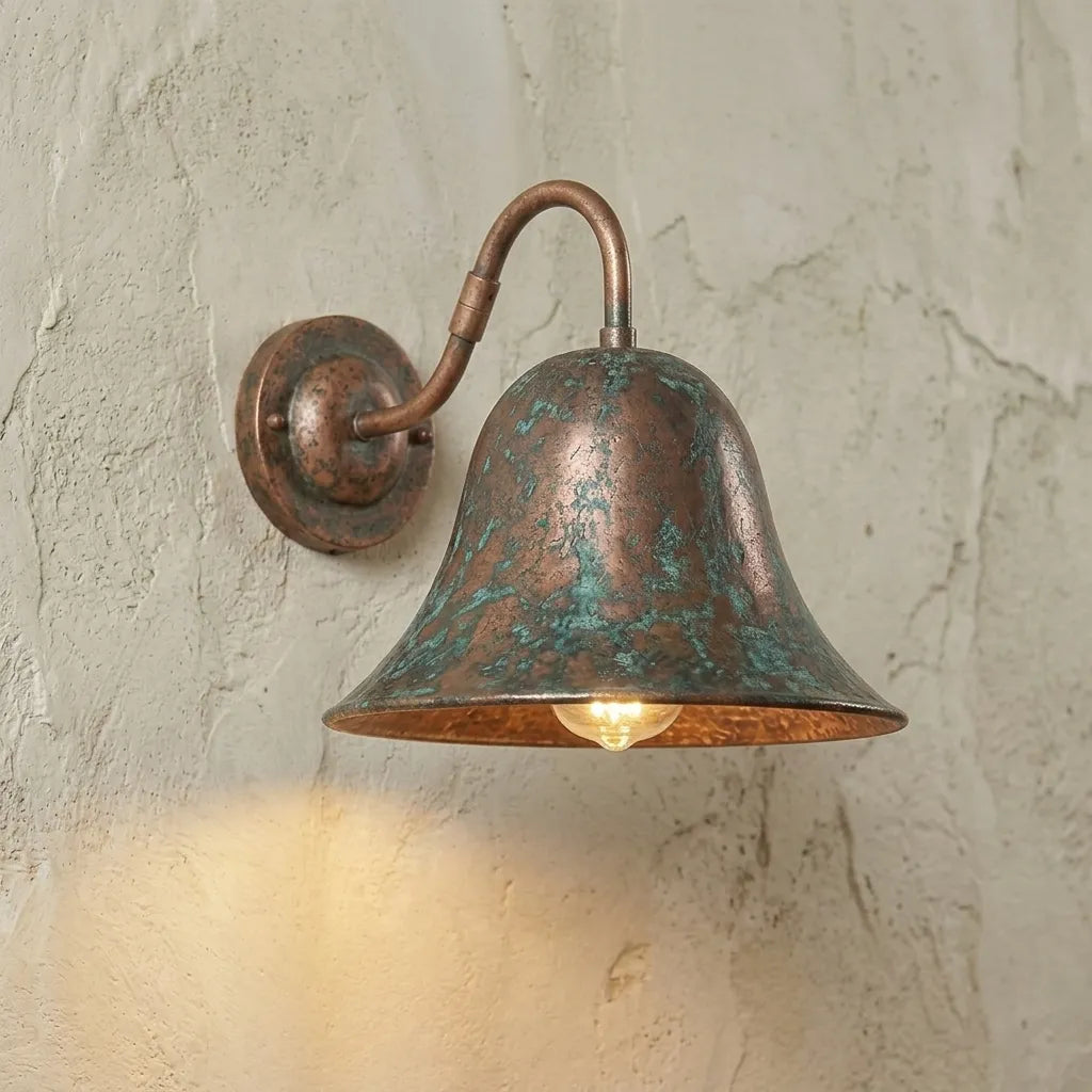 Aged Copper Bell Shade Wall Light – Rustic Sconce