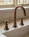 Rustic Copper Widespread Vanity Faucet with Cross Handles