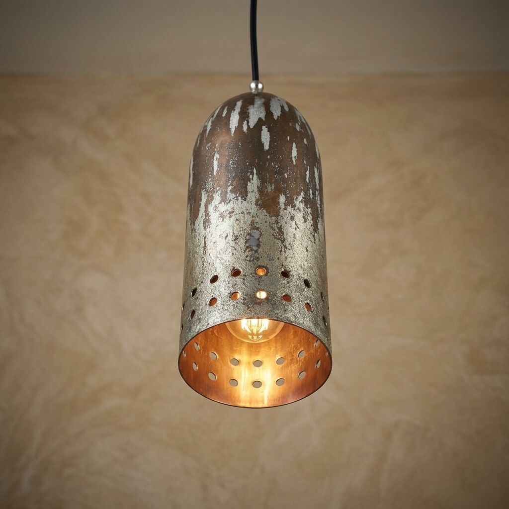 Verdigris Copper Cylinder Pendant Light – Handmade Rustic Hanging Lamp