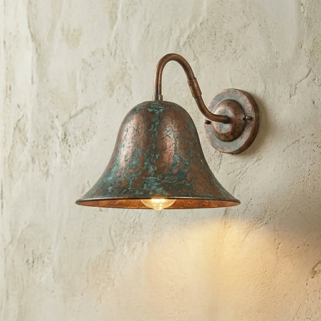 Aged Copper Bell Shade Wall Light – Rustic Sconce