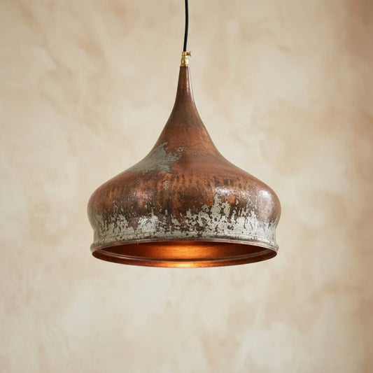 Handmade Oxidized Copper Dome Pendant Light – Rustic Farmhouse Lamp