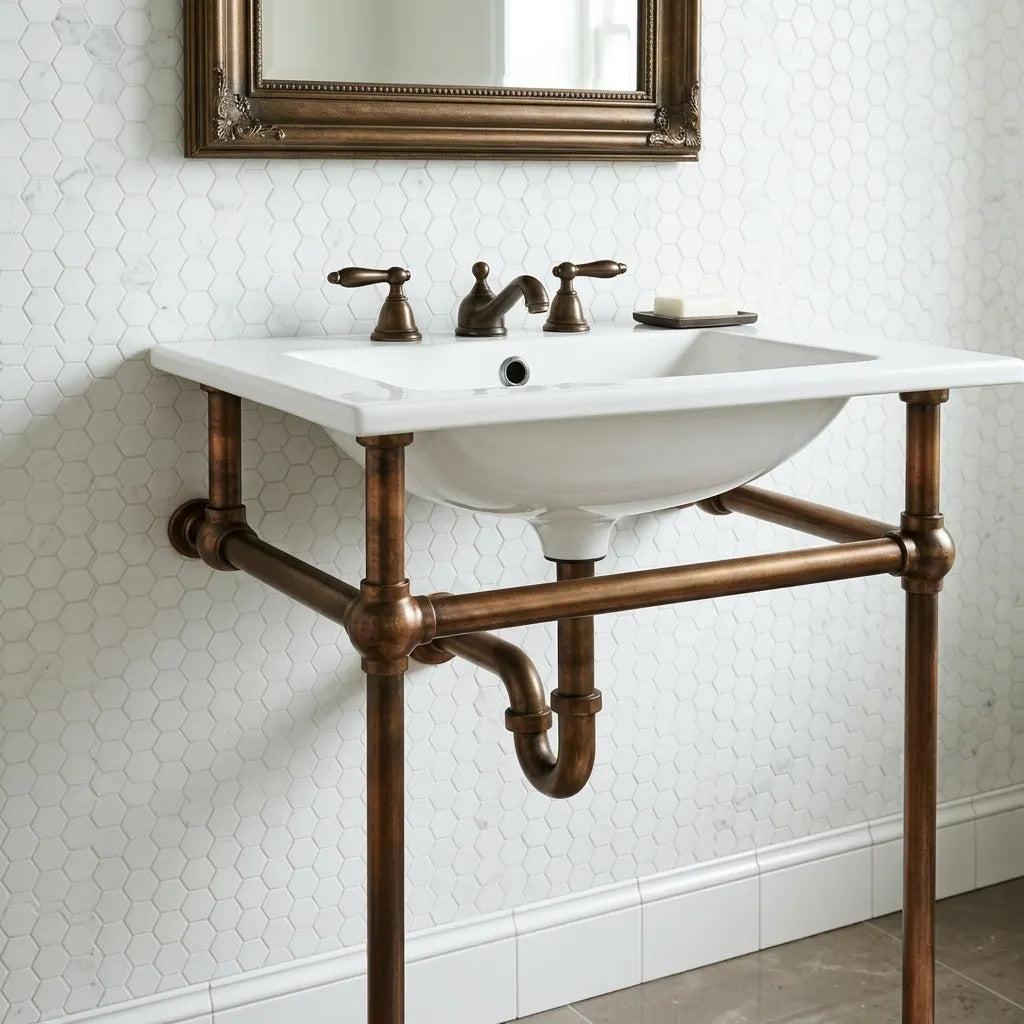 Aged Copper Console Sink Stand – Rustic Vanity Frame