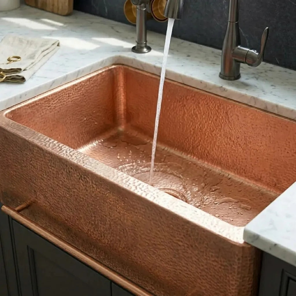 Copper Farmhouse Kitchen Sink with Front Towel Bar
