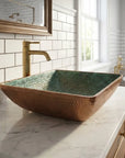 Handmade Oxidized Copper Vessel Sink – Square Hammered Bathroom Basin