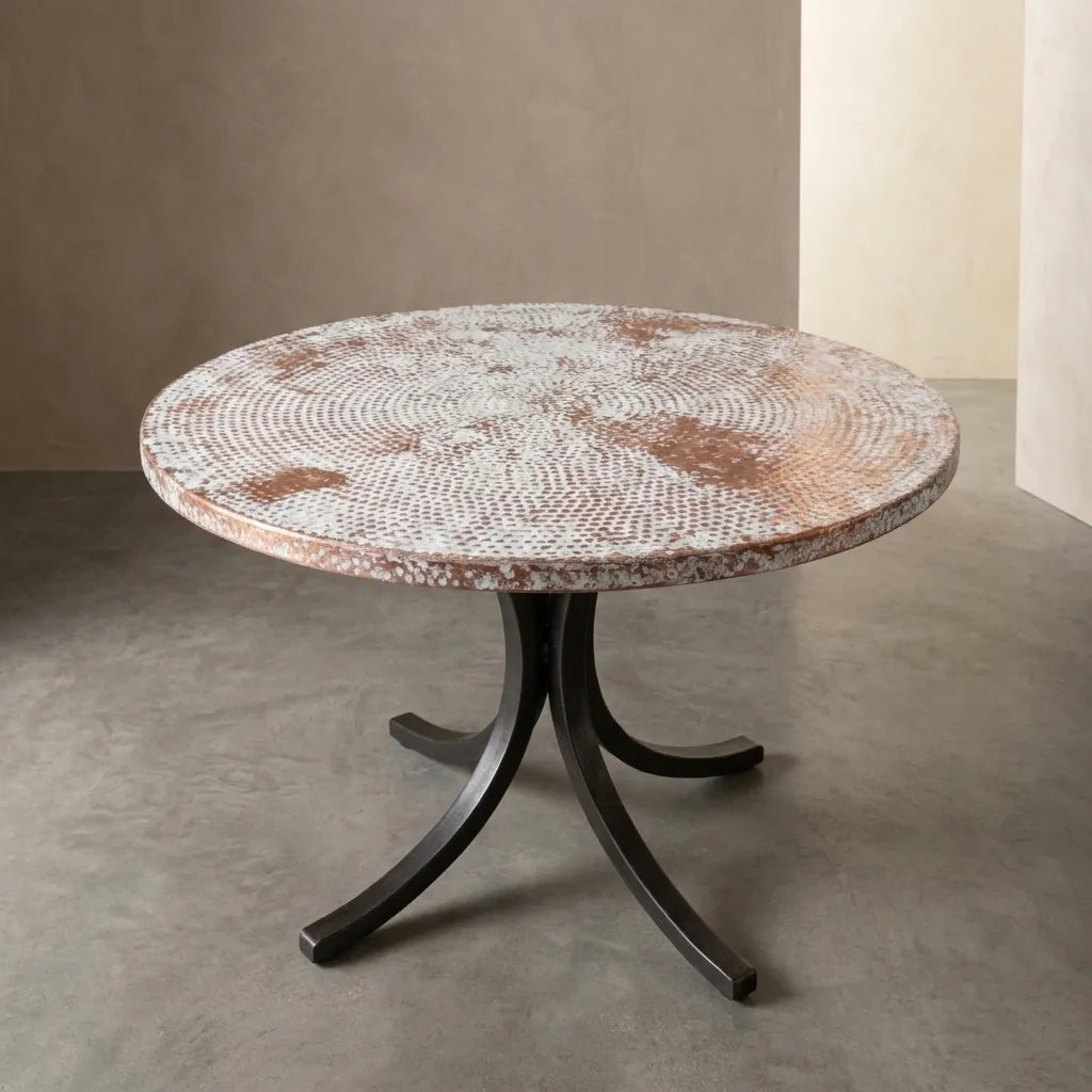 Round White Patina Copper Coffee Table