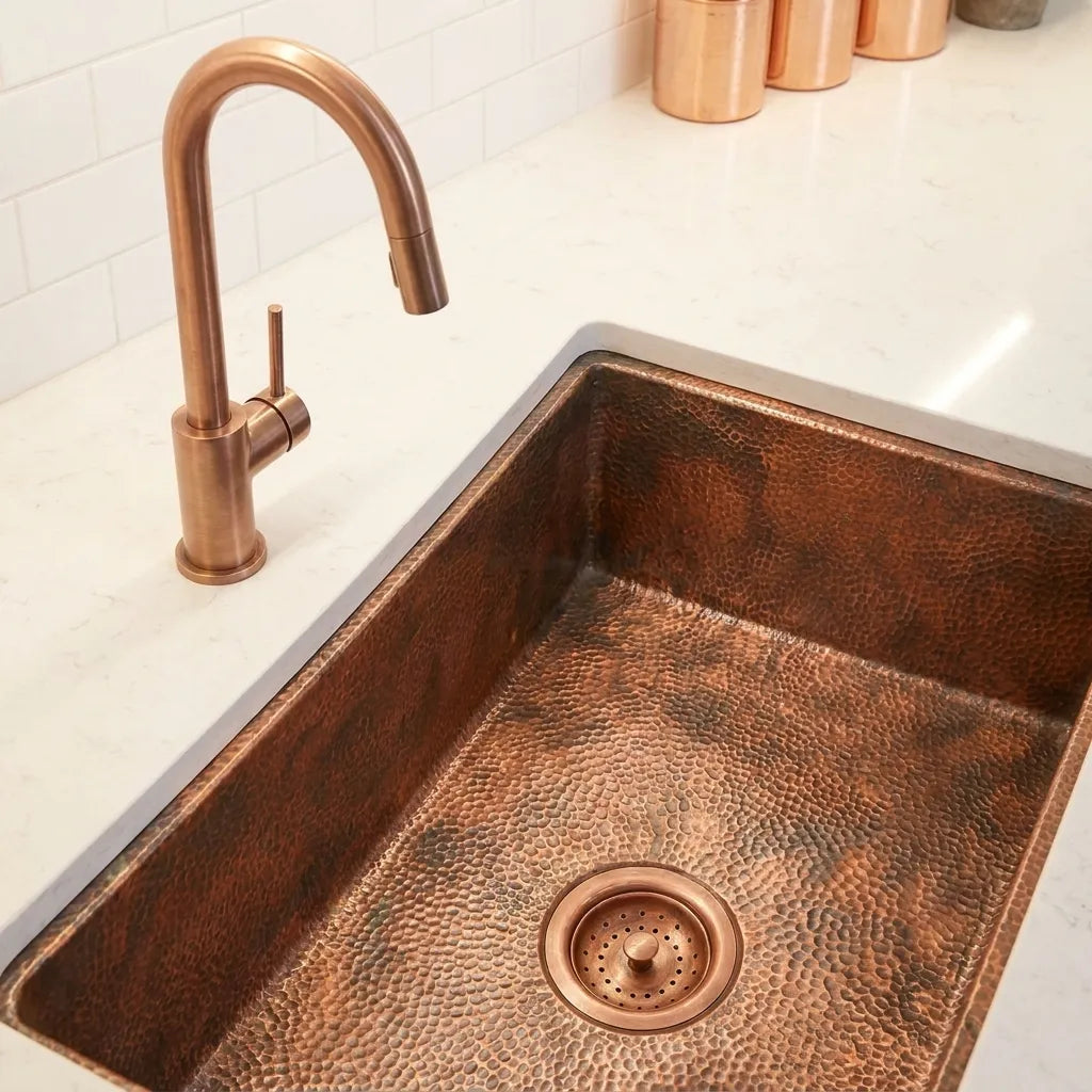 Hammered Aged Copper Undermount Kitchen Sink