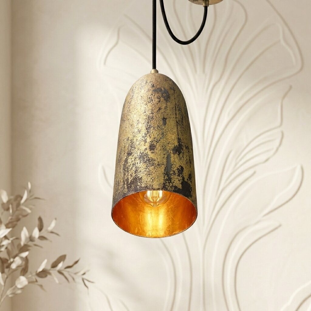 Handcrafted Gold Leaf Pendant Light – Rustic Ceiling Lamp