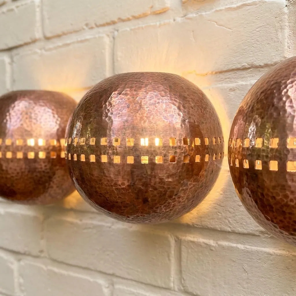 Handmade Hammered Copper Globe Wall Sconce with Artisan Cutouts