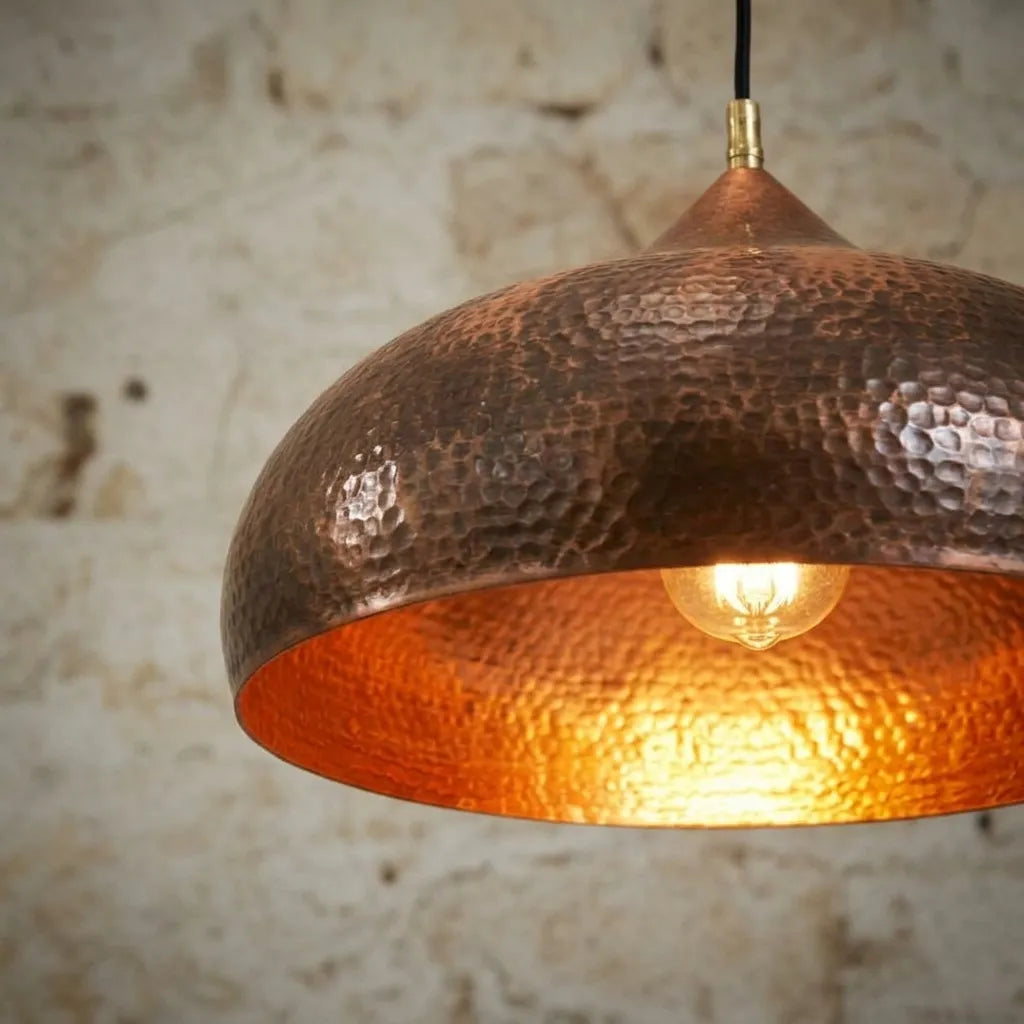 Handcrafted Hammered Copper Dome Pendant Light for Farmhouse Kitchen