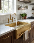 Handmade Hammered Brass Apron Front Kitchen Sink with Towel Bar