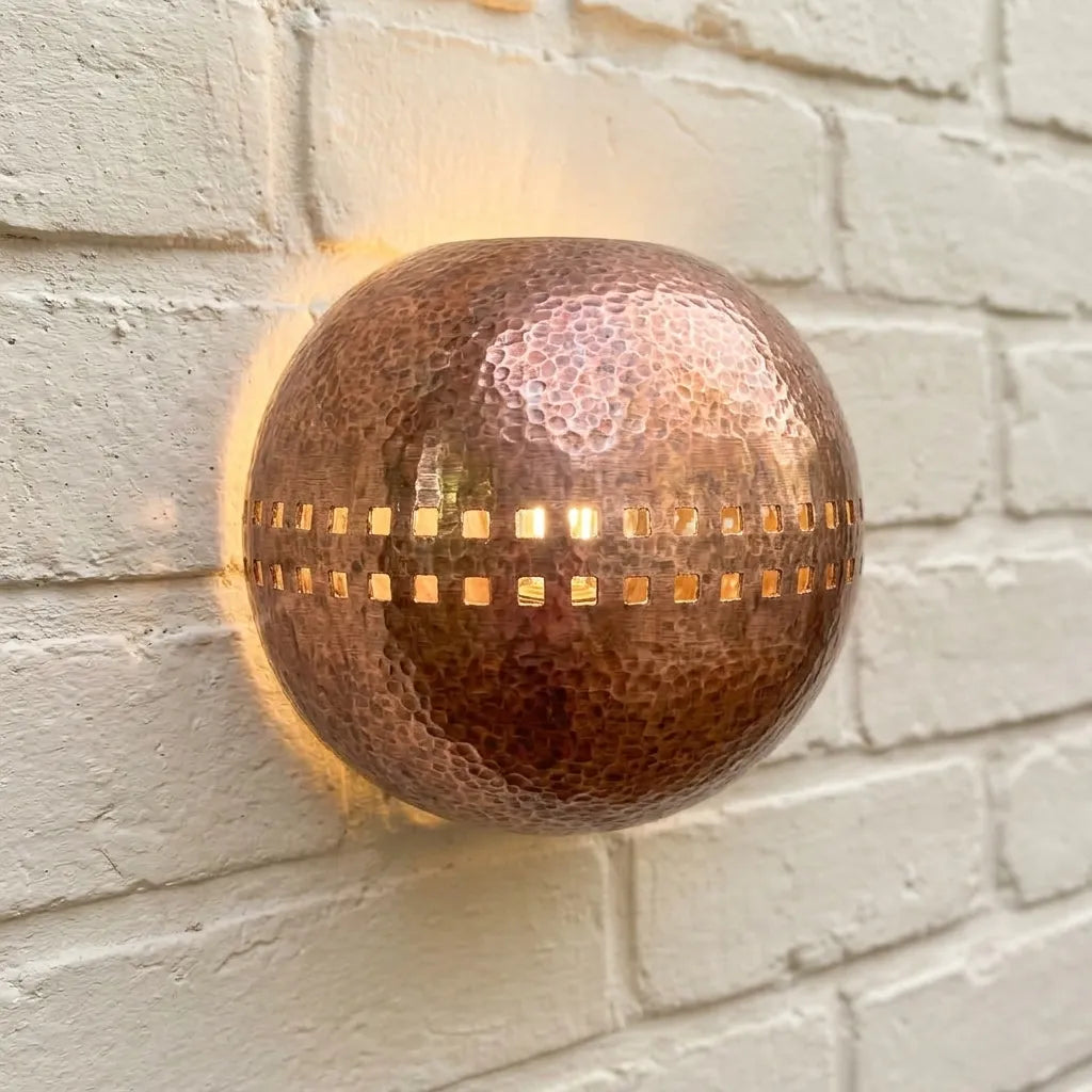 Handmade Hammered Copper Globe Wall Sconce with Artisan Cutouts