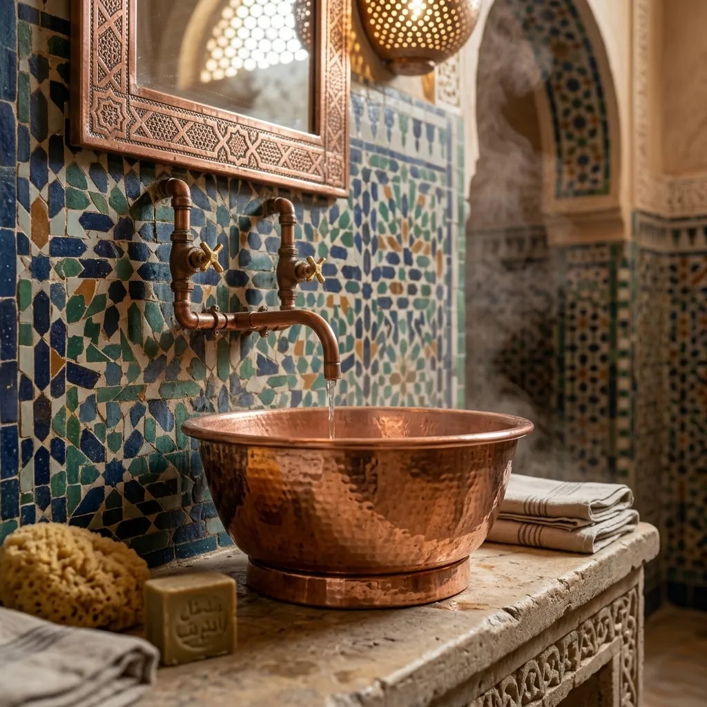 Hammered Copper Oval Vessel Sink – Rustic Bathroom Basin