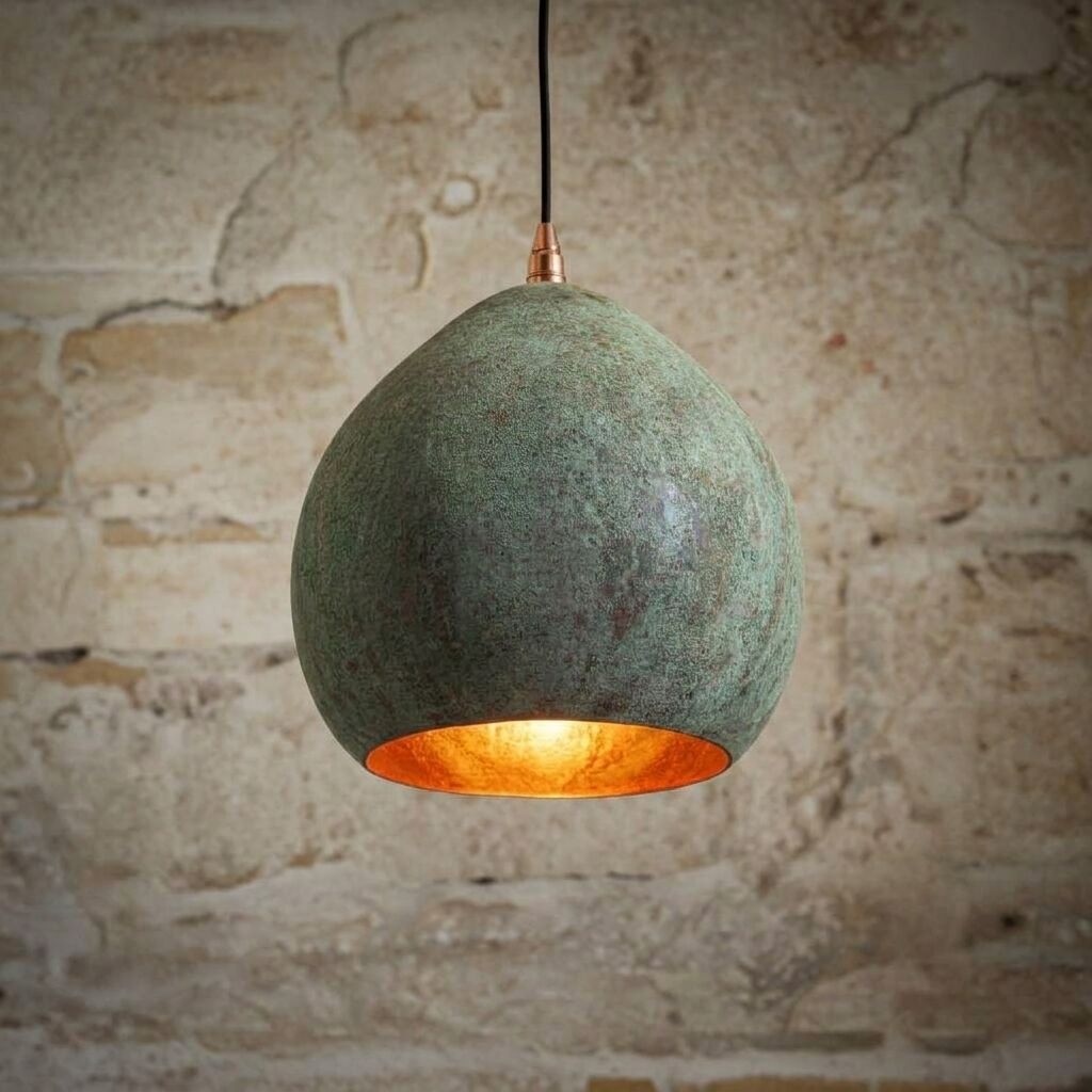 Verdigris Copper Dome Pendant Light – Handmade Rustic Hanging Lamp