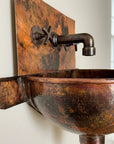 Wall Hung Copper Bathroom Sink with Faucet & Patina Finish