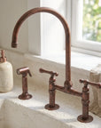 Aged Copper Bridge Kitchen Faucet with Side Sprayer