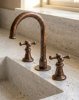 Rustic Copper Widespread Vanity Faucet with Cross Handles