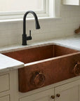 Copper Apron Front Kitchen Sink with Hammered Basin and Ring Detail