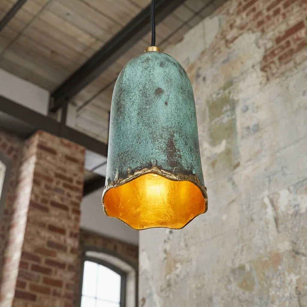 Handmade Verdigris Copper Pendant Light for Rustic Kitchen Island