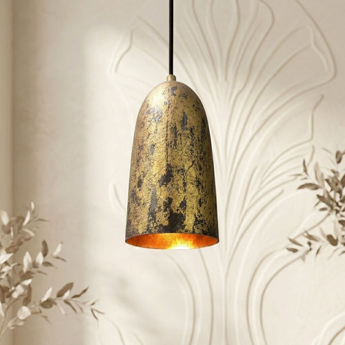 Handcrafted Gold Leaf Pendant Light – Rustic Ceiling Lamp