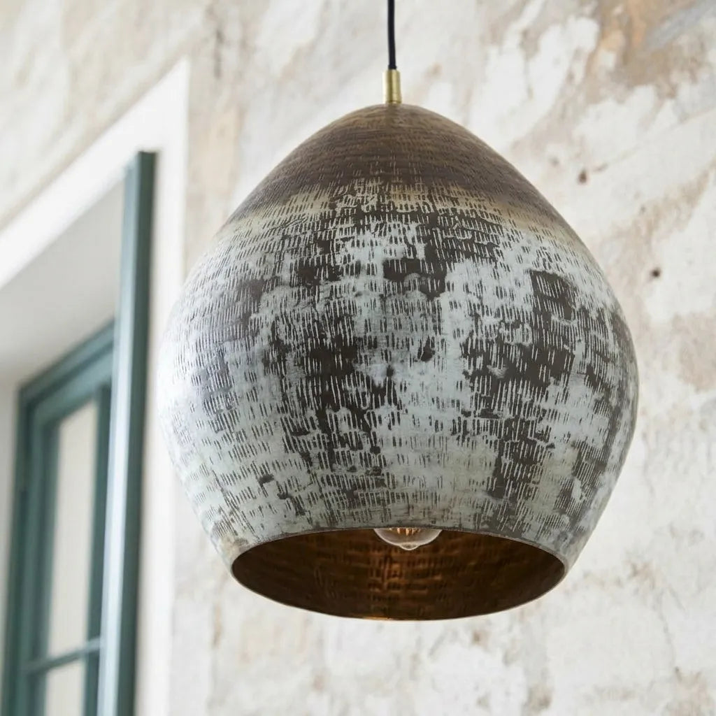 Handmade Oxidized Copper Teardrop Pendant Light – Rustic Ceiling Lamp