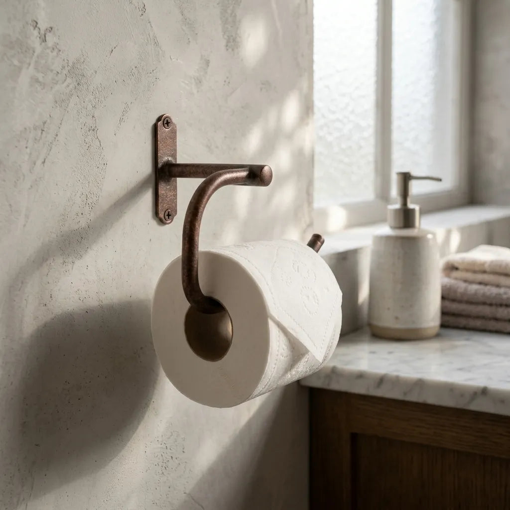 Aged Copper Toilet Paper Holder – Rustic Farmhouse Bath Rail