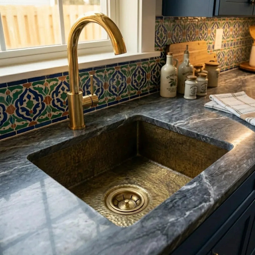 Hammered Antique Brass Prep Sink for Luxury Kitchen Countertops