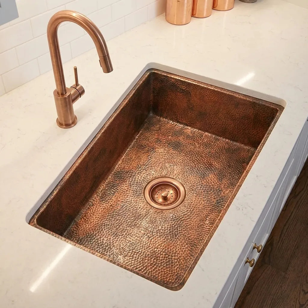 Hammered Aged Copper Undermount Kitchen Sink