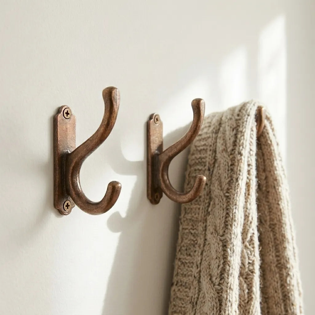 Aged Copper Double Wall Hook – Rustic Coat & Robe Hanger