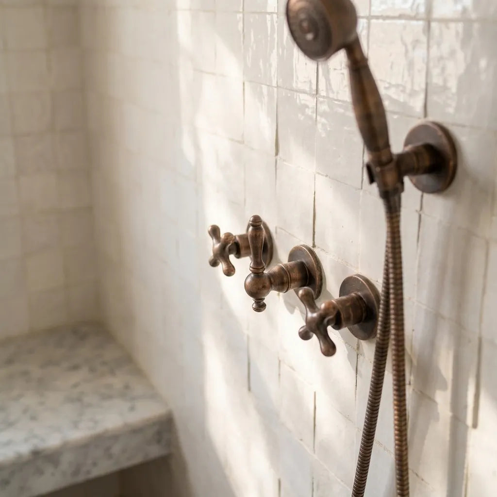 Aged Copper Rain Shower System with Handheld Sprayer