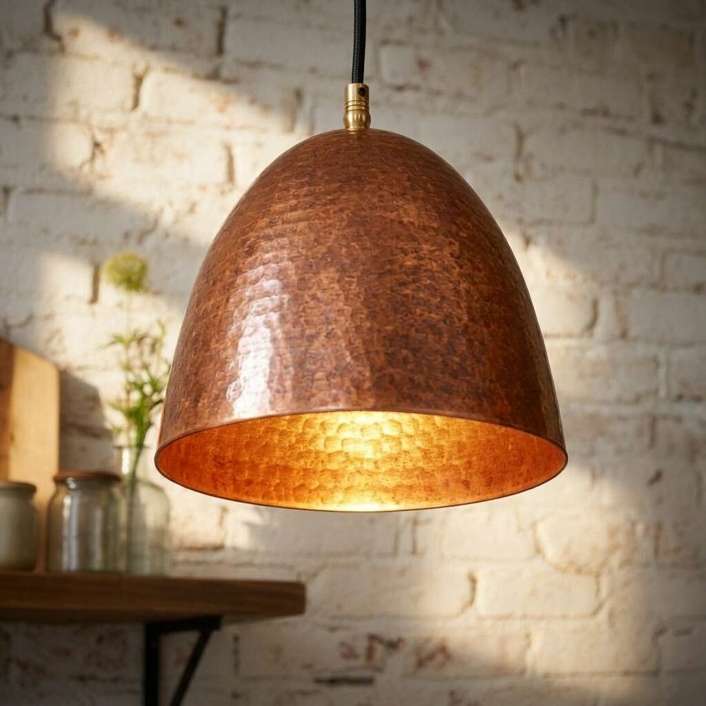 Handmade Hammered Copper Dome Pendant Light for Kitchen Island