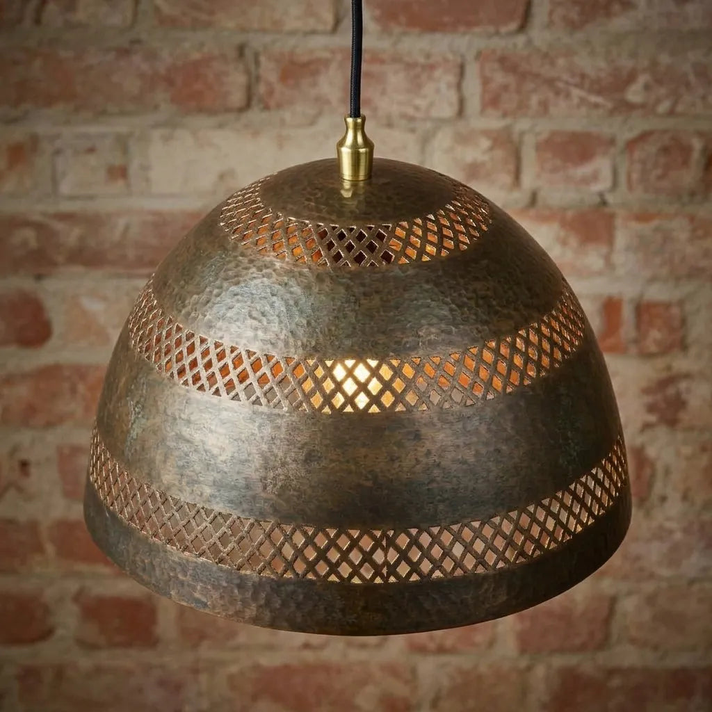 Handmade Hammered Copper Dome Pendant Light with Cutout Shade