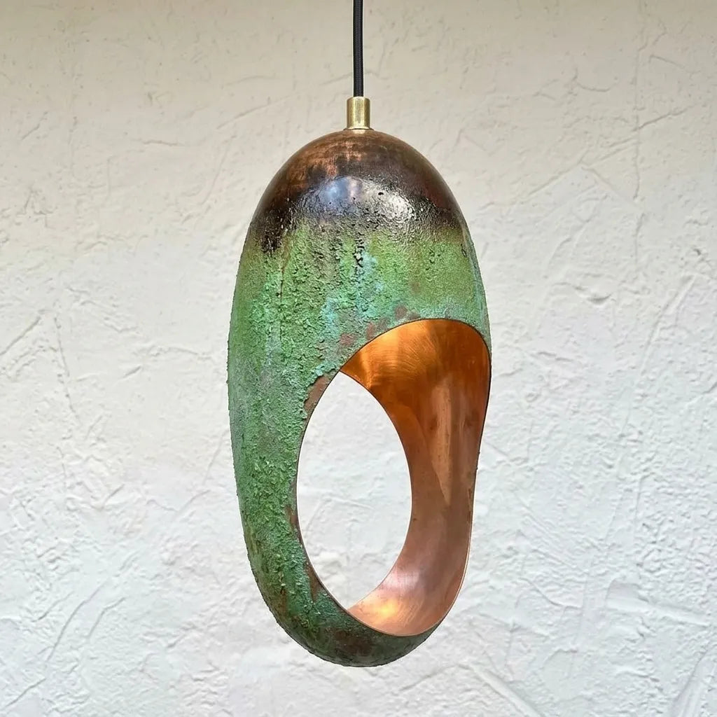 Set of 2 Handmade Oxidized Copper Pendant Lights – Vintage Farmhouse Lighting
