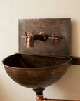 Rustic Copper Wall Mount Sink with Faucet and Patina Basin