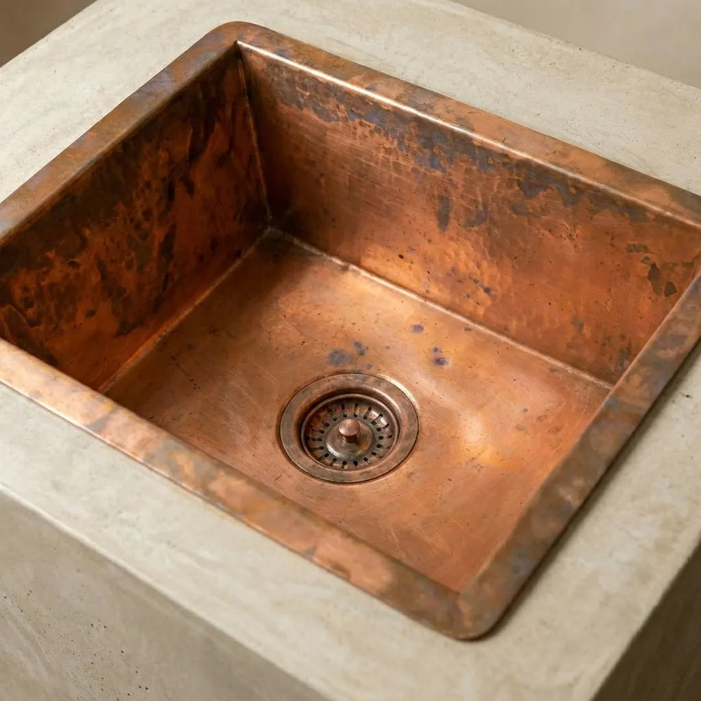 Handmade Rectangular Copper Vessel Sink for Rustic Bathrooms