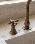 Aged Copper Widespread Bathroom Faucet with Cross Handles