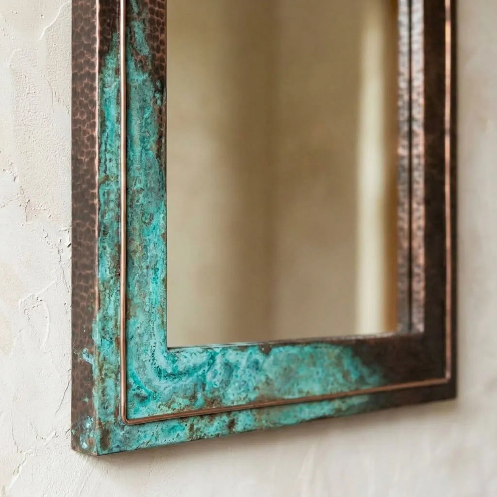 Handmade Verdigris Copper Wall Mirror – Hammered Rustic Frame