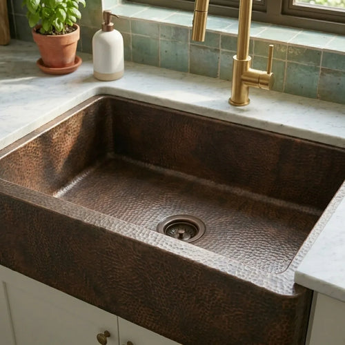 Dark Hammered Copper Farmhouse Apron Kitchen Sink