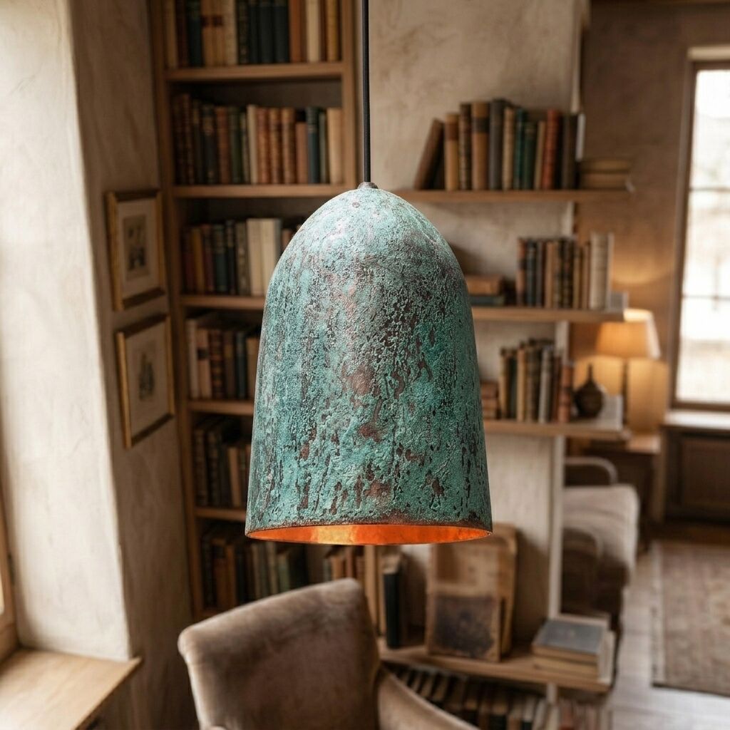 Oxidized Copper Pendant Light – Handmade Rustic Hanging Lamp