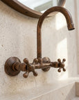 Vintage Copper Wall Sink Faucet with Goose Neck Spout