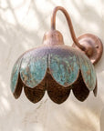 Verdigris Copper Flower Wall Sconce – Hammered Gooseneck Light