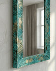 Turquoise Patina Copper Wall Mirror – Handmade Vanity Decor