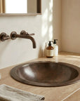 Copper Bathroom Sink Hammered Drop-In Basin – Round Vanity Sink