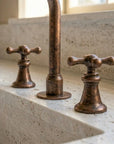 Rustic Copper Widespread Vanity Faucet with Cross Handles