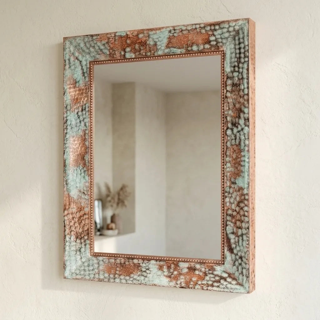 Verdigris Copper Wall Mirror – Artisan Patina Vanity Decor