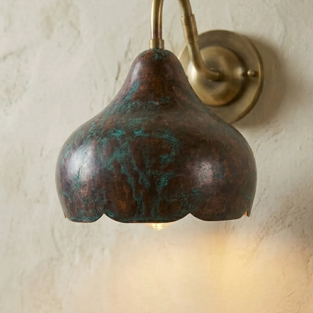 Handcrafted Patina Copper Sconce – Rustic Bedside Light