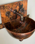 Wall Hung Copper Bathroom Sink with Faucet & Patina Finish
