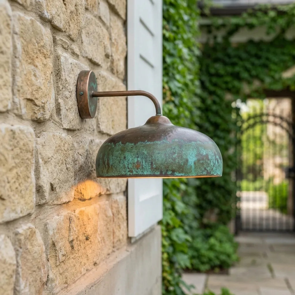Handmade Green Patina Copper Wall Sconce – Rustic Outdoor Light