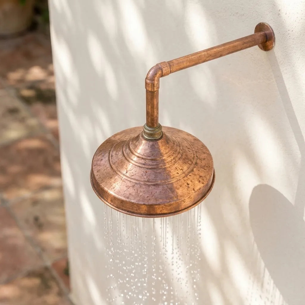 Handcrafted Aged Copper Rain Shower Head – Wall Mount